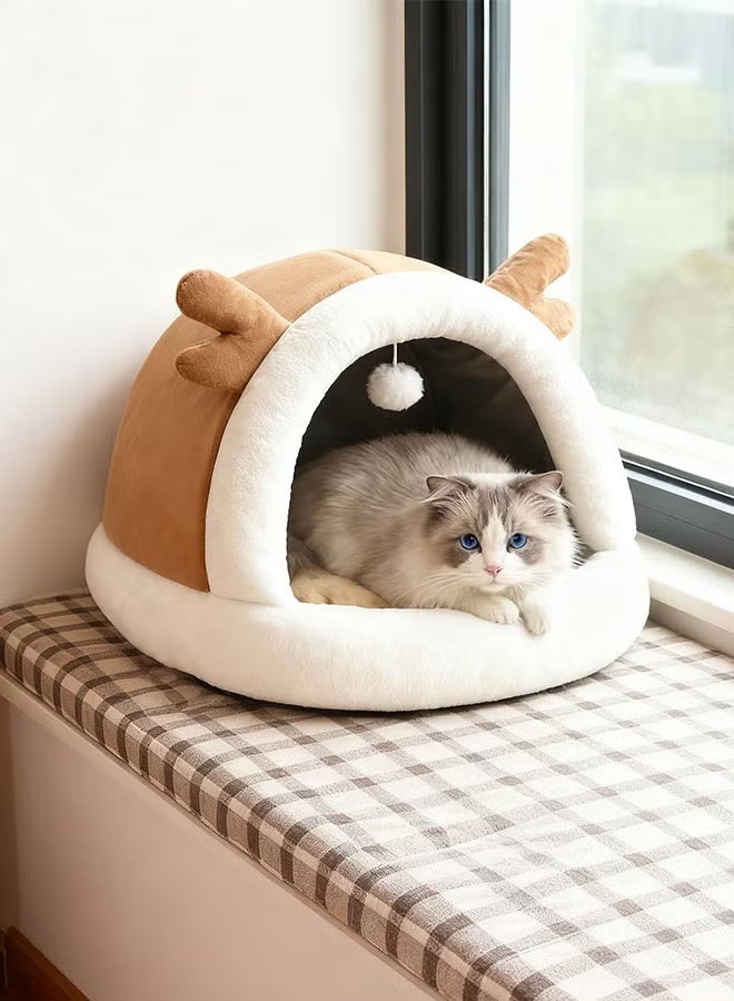 Four Seasons Universal Cat House, Cat Beds for Indoor Cats, Luxury Cat Nest with Removable and Washable Cushion, Semi Enclosed Cat Cave, Soft Plush Premium Cotton No Deformation Pet Bed,  Durable House for Cats - Image 3